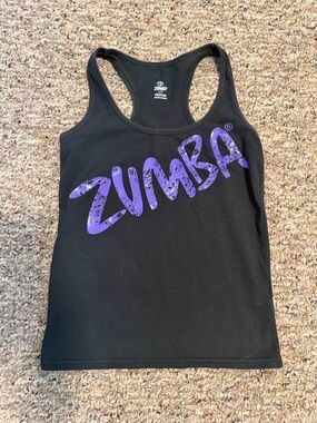 Zumba Fitness Black Racerback Tank with Purple Script Logo